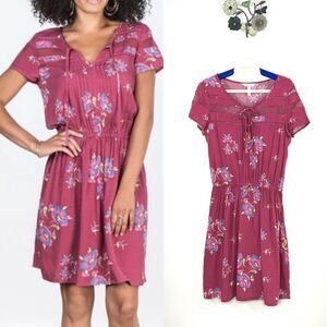 Matilda Jane Dress Women's Size Medium Mauve Pink Art Class Floral Print Rayon